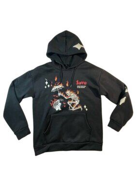 ROMWE Las Vegas Skeleton Graphic Hoodie Black Size L Gothic Y2K Halloween
